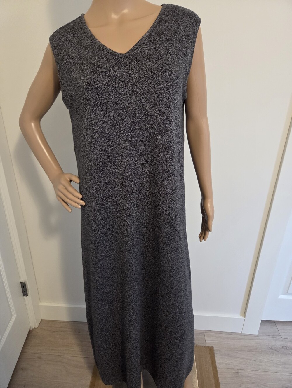 Eileen Fisher Heather Grey Sleeveless Cotton Maxi Dress - Picture 2 of 6